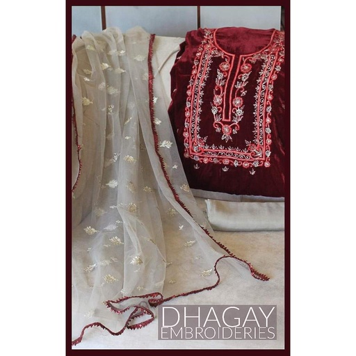 [PK4663-GN-GEN-014152] Velvet Embroidered 3-piece Suit