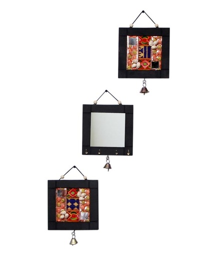 [PK0123-HM-WLH-015197] Panel Set Of 3 with Shells + Key Chain Holder