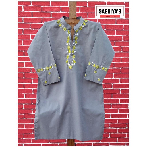 [PK5859-CW-PRT-016756] Grey Embroidered Shirt
