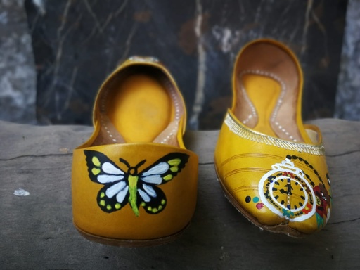 Hand Painted Clock & Butterfly Leather Khussa