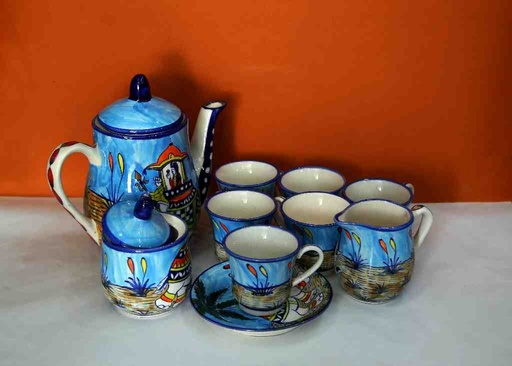 [PK0363-HM-TBW-022386] Blue Pottery Tea Set