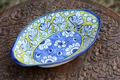 [PK0363-CF-BPO-026052] Blue Pottery Oval Shape Raita Bowl