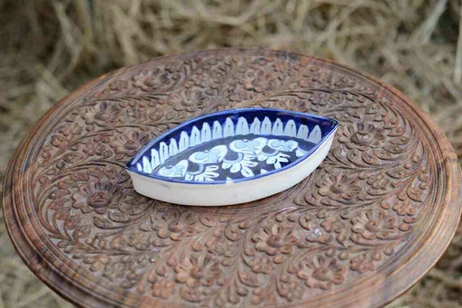 [PK0363-CF-BPO-026066] Blue Pottery Oval Shape Serving Dish