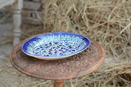 [PK0363-CF-BPO-026111] Blue Pottery Oval Shape Rice Tray