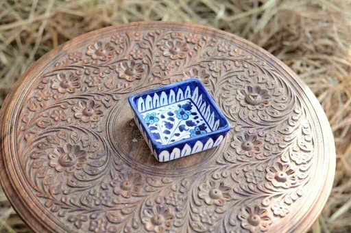 [PK0363-CF-BPO-026300] Blue Pottery Square Shaped Butter Cup