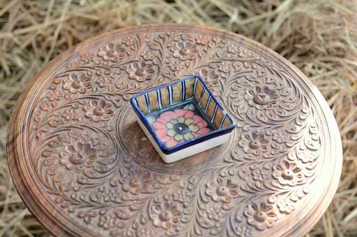 [PK0363-CF-BPO-026302] Blue Pottery Square Shaped Butter Cup