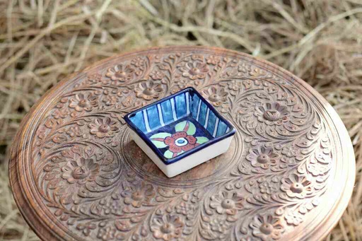 [PK0363-CF-BPO-026303] Blue Pottery Square Shaped Butter Cup