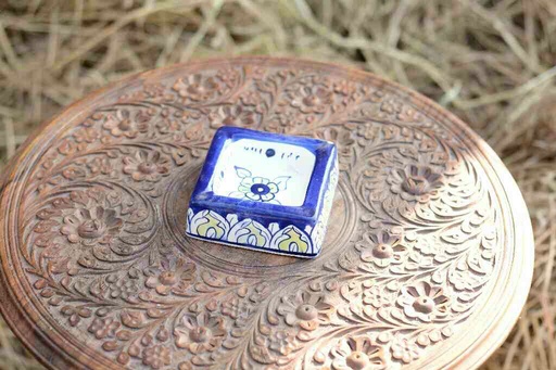 [PK0363-CF-BPO-026325] Blue Pottery Square Shaped Ashtray