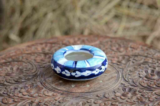 [PK0363-CF-BPO-026344] Blue Pottery Round Shaped Ashtray