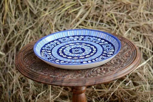 [PK0363-HM-TRY-026376] Blue Pottery Pizza Tray