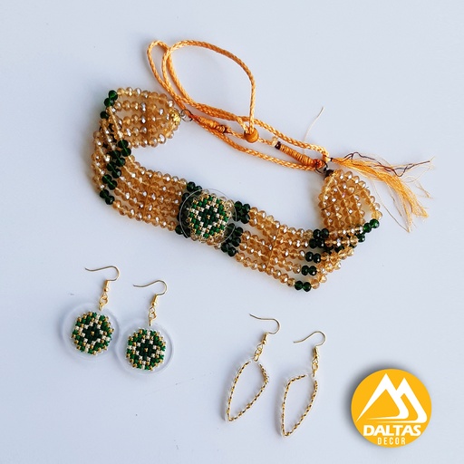 [PK5426-JW-EAR-027476] Embroidered Chocker and 1 Set of Earring