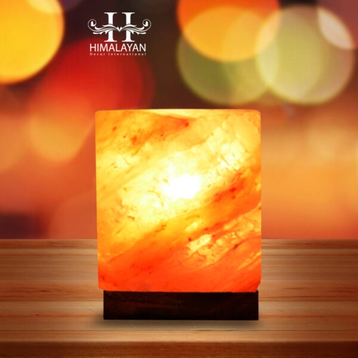 [PK8146-HM-LMP-027861] Himalayan Cube Shape Salt Lamp with Wood Base, Electric Wire Bulb