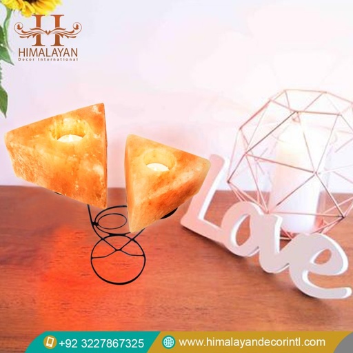 [PK8146-CF-MET-029233] Himalayan Natural Triangle Shape Candle Holder with Metal Stand (Pack of 2)