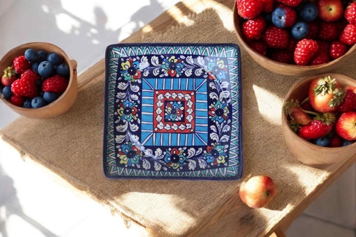 [PK9650-HM-BKT-030054] Blue Pottery Square Dish
