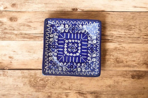 [PK9650-HM-BKT-030055] Blue Pottery Square Dish