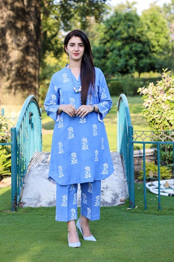 [521-KP-23] Sky - 2 Piece LAWN SUIT