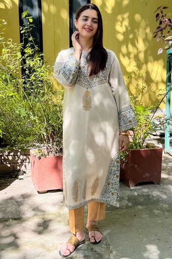[1-KURTA-24] BEIGE BLOCK PRINT KURTA