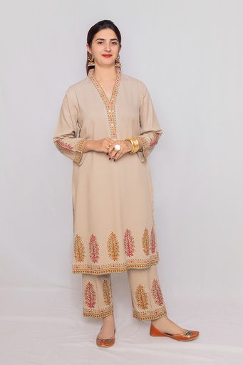 [4-kp-25] Beige Blockprint Suit