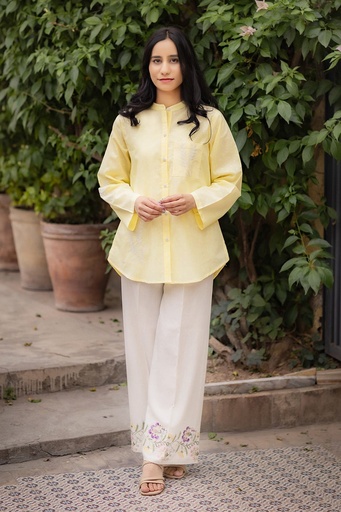 [14-k-25] Embroidered Lemon Kurta