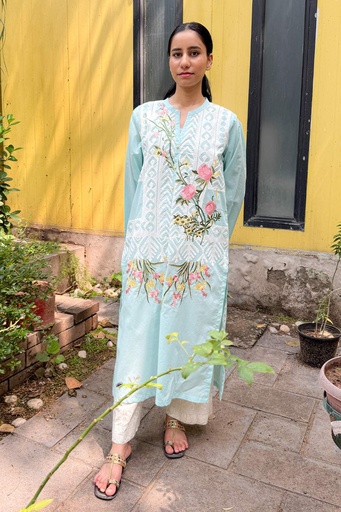 [20-k-25] Ice Blue Applique Kurta