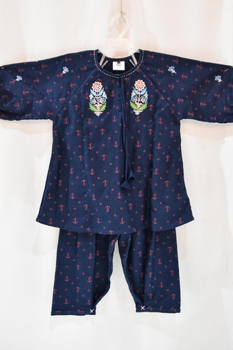 [3-kids-24] Navy Embroidered Suit