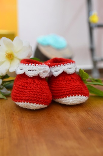 [33-kn-19] Knitting Frill Boots - Red