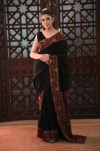 [13-SR-24] Maroon Applique Saree