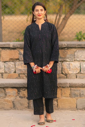 [2-KURTA-24] Black Applique Kurta