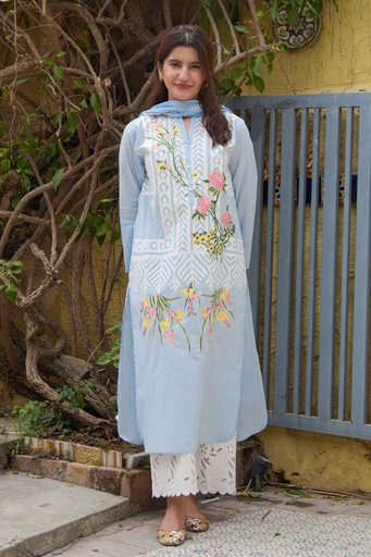 [27-k-25] Marian Blue Applique Kurta