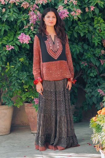 [3-Ajrak-24] Crimson Red Ajrak kurti