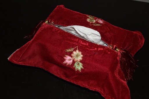 [VC-EG-TB-15] TB-15 Burgundy Velvet Tissue Box Cover with Resham Work