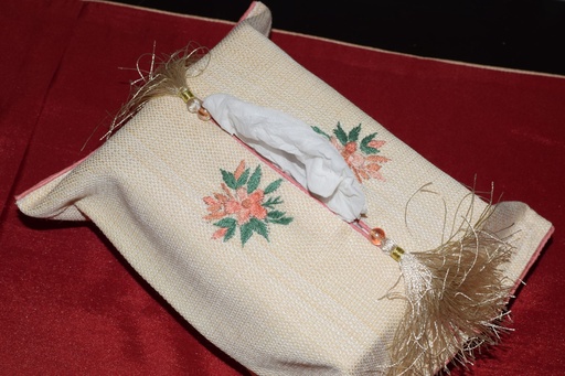 [VC-EG-TB-18] TB-18 Beige Jute Tissue Box Cover with Hand Embroidery