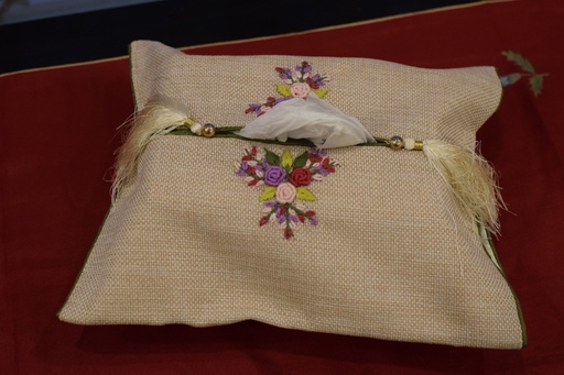[VC-EG-TB-19] TB-19 Beige Jute Tissue Box Cover with Hand Embroidery
