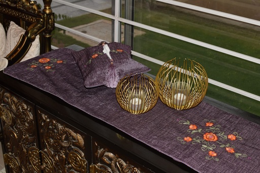 [VC-EG-JS-2] JS-2 Plum Jacquard Runner and Tissue Box Cover Set