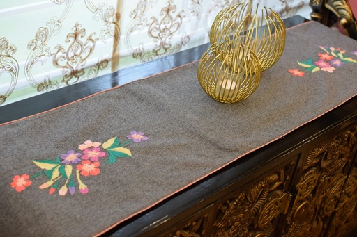 [VC-EG-R-5] R-5 Grey Jute Hand Embroidered Runner