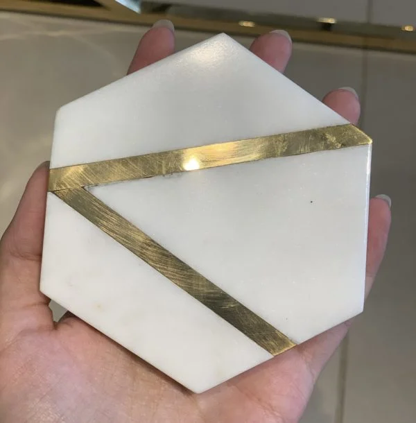 [VC-RAKH-BIC-10102] Marble Coasters – Brass Inlay