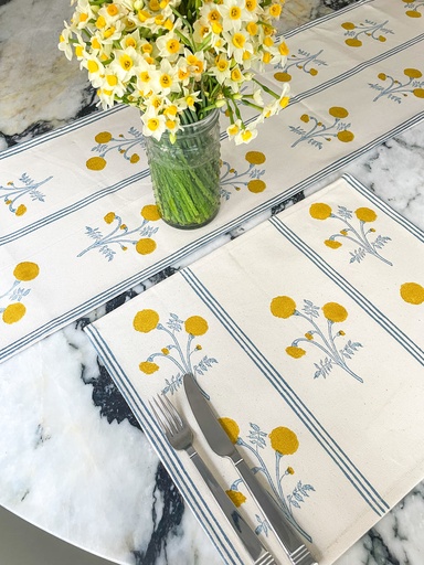 [VC-CALC-041] Marigold  Blue Table Runner