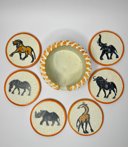[VC-NUQ-NQACS02] Jungle Edition – Handmade Soapstone Coasters – Orange Lining