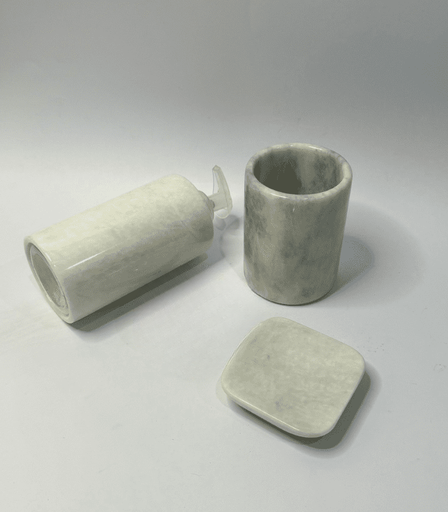 [VC-NUQ-NQMBAWHT09] White Marble Bathroom Accessory Set Of Three