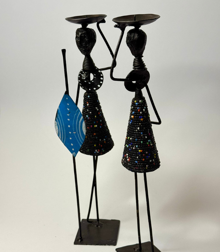 [VC-NUQ-NQBAG35-1] African Style Candle Holder – Women In Blue Beaded Dress