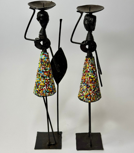 [VC-NUQ-NQBAG35-1] African Style Candle Holder – Women In Multi-Coloured Beaded Dress