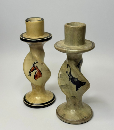[VC-NUQ-NQBAG35] Soapstone Spiral Animal Painted Candle Holders