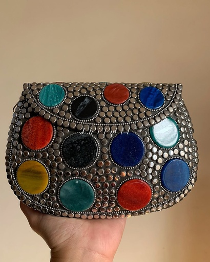 [VC-JHIL-005] Vintage Metal Clutch Round Multi