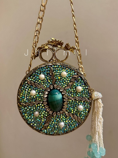 [VC-JHIL-015] Festive handmade Clutch - Round Opal