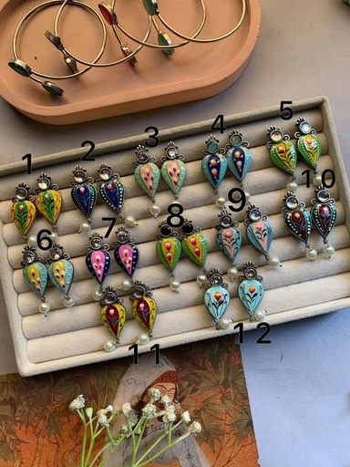 [VC-JHIL-086] Meenakari Kabootar Earrings - Set 4