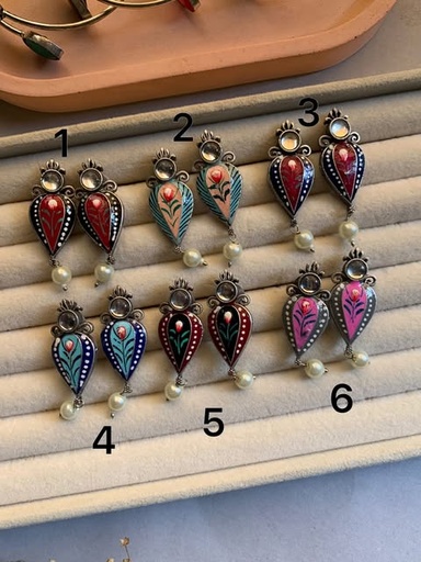 [VC-JHIL-093] Meenakari Kabootar Earrings - Set 2