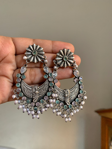[VC-JHIL-339] Peacock Stone studded chand baali