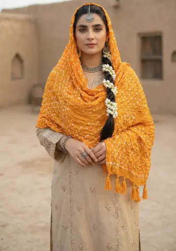 [VC-RK00014] Hand Knotted Chunri Stole Orange Colour – Pure Lawn Grace