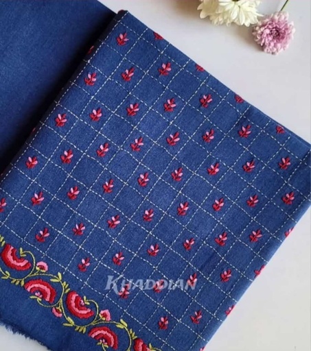 [VC-RK00004] Deep sea blue base is glimmering with soft pink and burgundy blossoms – Unsticthed – 2 Piece