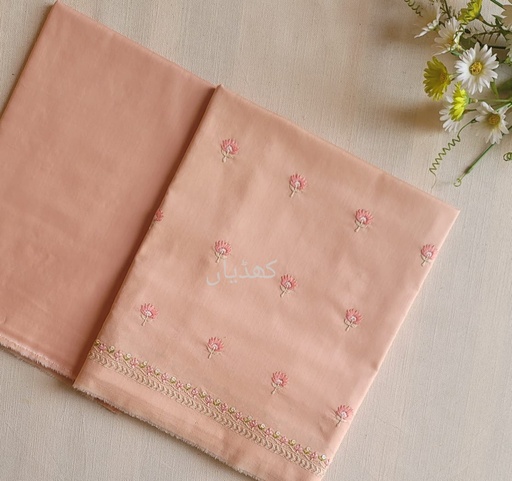 [VC-RK00062] Peach Pink 2-Piece Lawn Suit – Unstitched Hand Embroidered Shirt & Trouser | Summer Collection